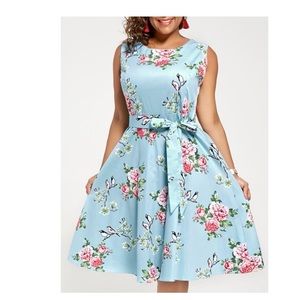 Retro Style Blue Floral Dress